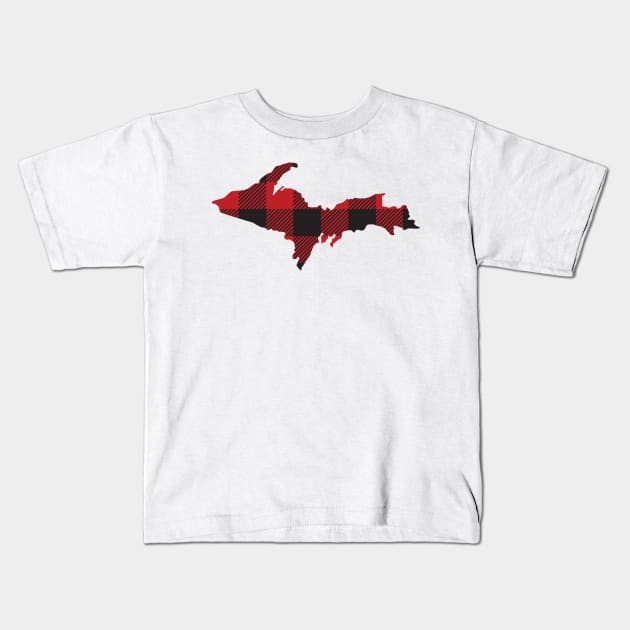Upper Peninsula of Michigan Yooper Plaid Flannel design Kids T-Shirt by DoctorWatsonDesigns